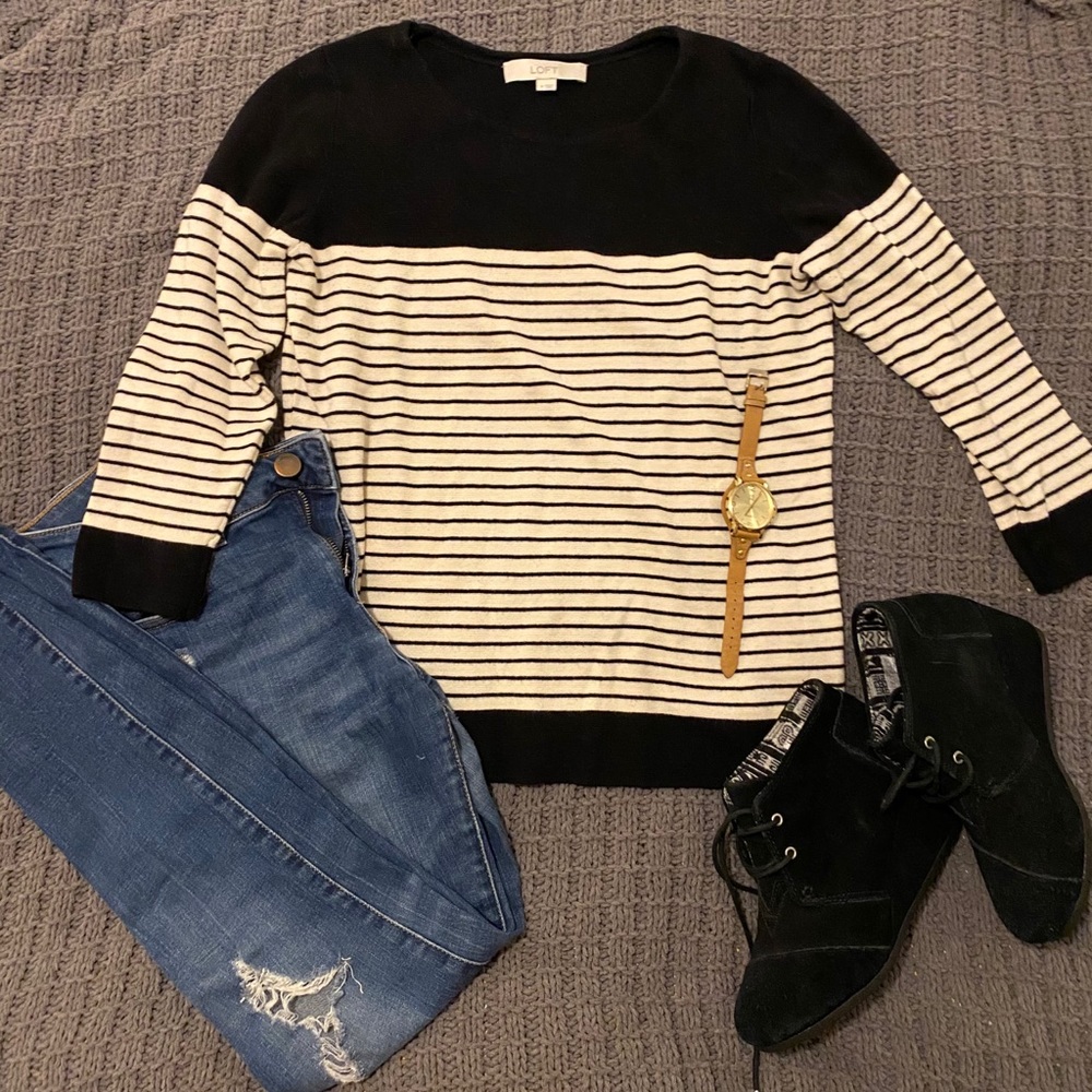 Black and cream striped Loft sweater